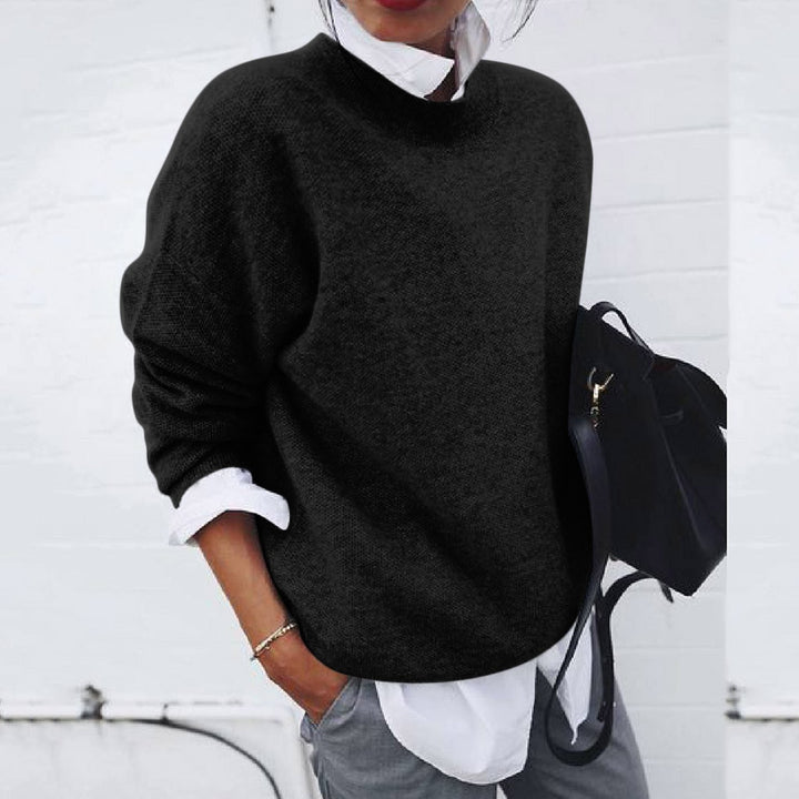 Pull Femme Effet Superposé – Maille Mi-Longue Coupe Loose