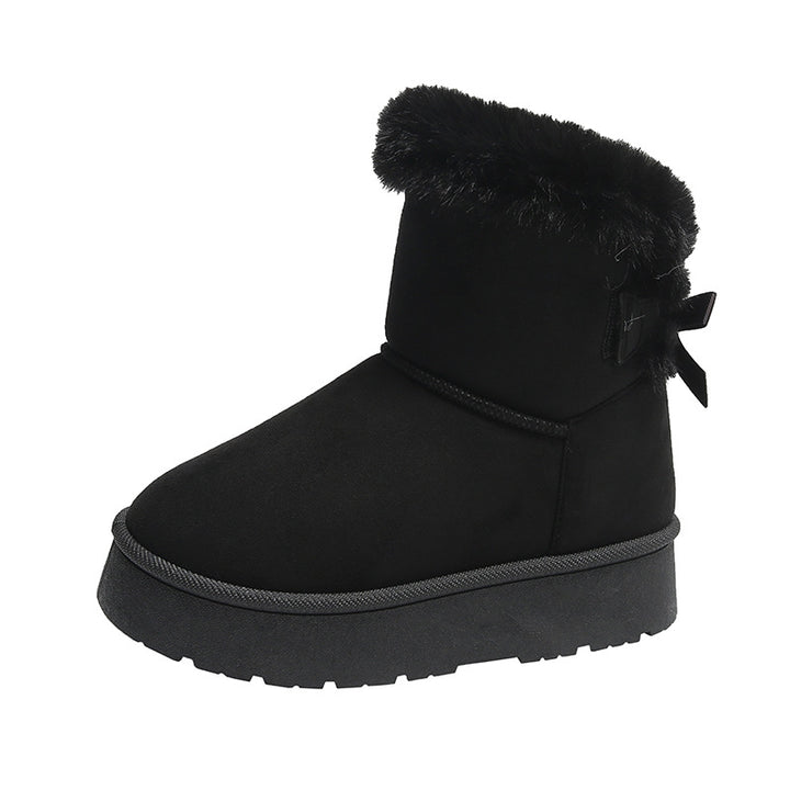 Botte Neige Femme – Doublure Pelucheuse, Plateforme, Nœud Décoratif