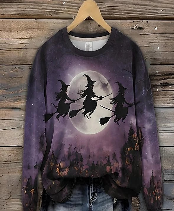 Dámská mikina s kapucí a kulatým výstřihem - umělecký halloweenský potisk