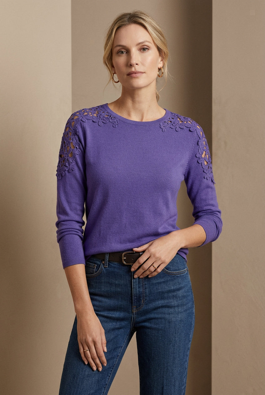 Blouse Femme Détail Dentelle – Coupe Ajustée à Manches Longues