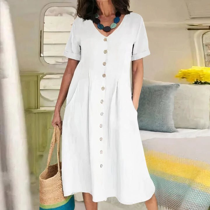 Robe Femme Midi en Coton et Lin – Taille Haute Décontractée