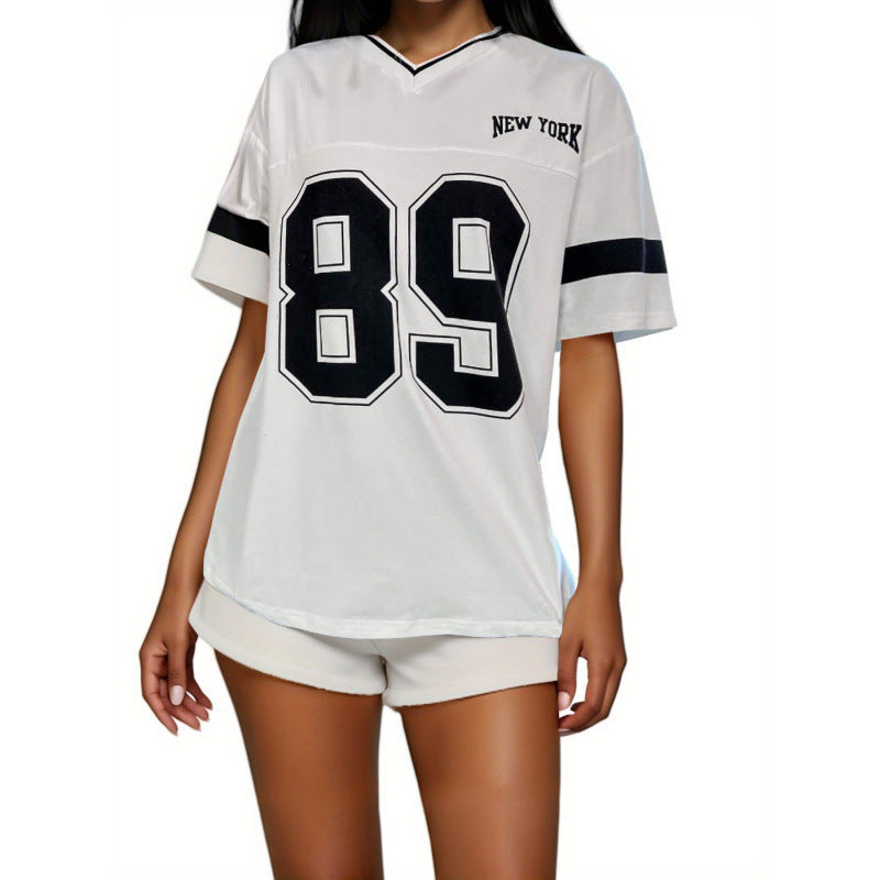 Camicia Donna Casual Larga con Stampa Numero 89 – Stile Varsity