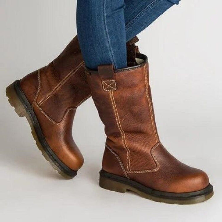 Botte Femme Mi-Mollet – Tige Pull-On, Bout Rond, Semelle Légère