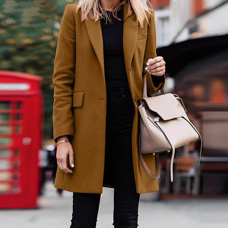 Manteau Femme Longue Coupe Droite – Col Tailleur Structuré