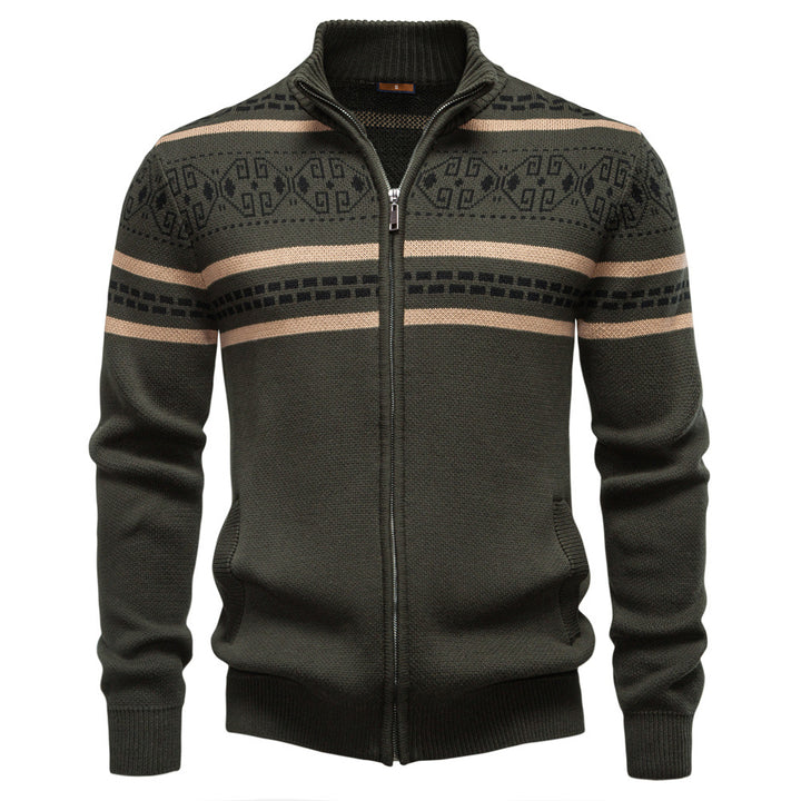 Herren-Pullover mit Reißverschluss aus Baumwolle – Schmal geschnittene Strickjacke