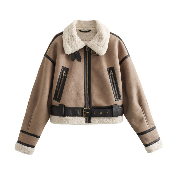 Blouson Aviateur Court Femme – Col Aspect Laine d’Agneau