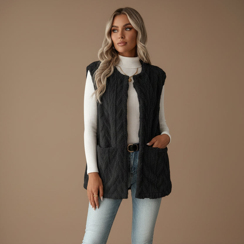 Gilet Femme en Polaire Douce – Motif Losange Double Face