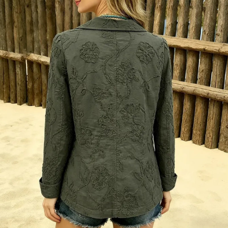Veste Femme Brodée à Volants – Fleurs Surpiquées Élégantes