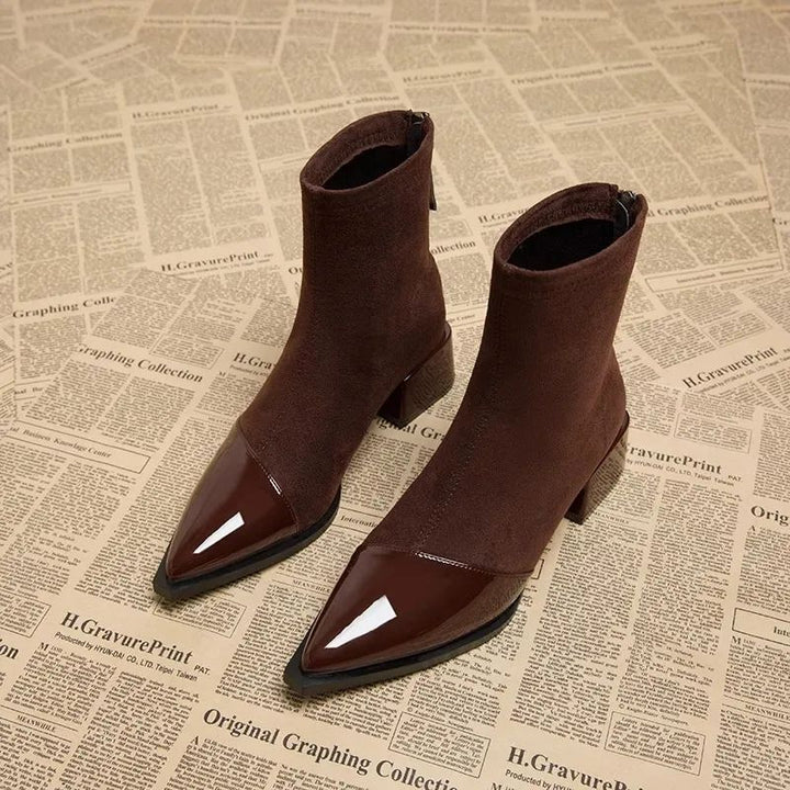 Bottines Femme à Talon Large – Bout Pointu Tige Basse