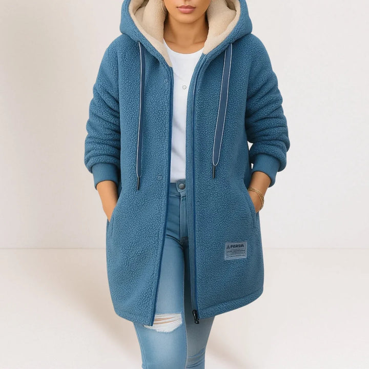 Manteau Femme Doublé Polaire – Coupe Mi-Longue à Capuche