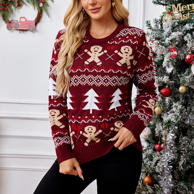 Pull Femme Jacquard Pain d’Épices – Maille Épaisse Festive