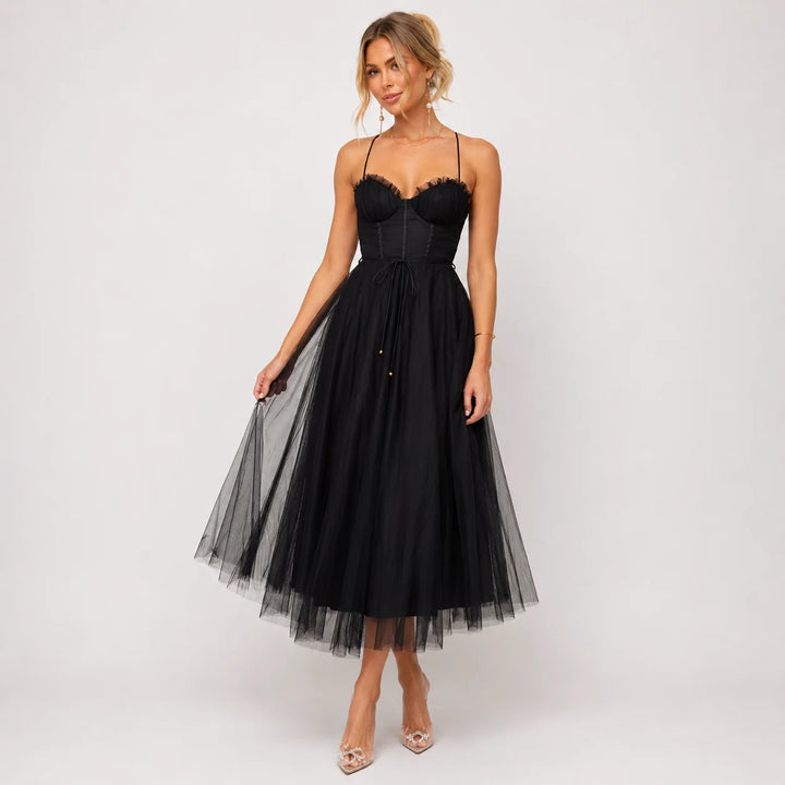 Damen-Midikleid aus Tüll – ärmelloser Prinzessinnenschnitt