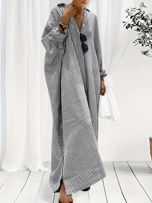 Langer Damen-Cardigan mit Streifen – lässige Strickjacke mit langen Ärmeln
