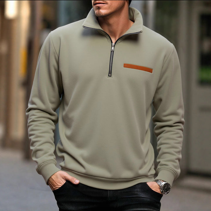 Herren-Pullover mit halbem Reißverschluss, Stehkragen und Fleece-Futter – lässige Passform