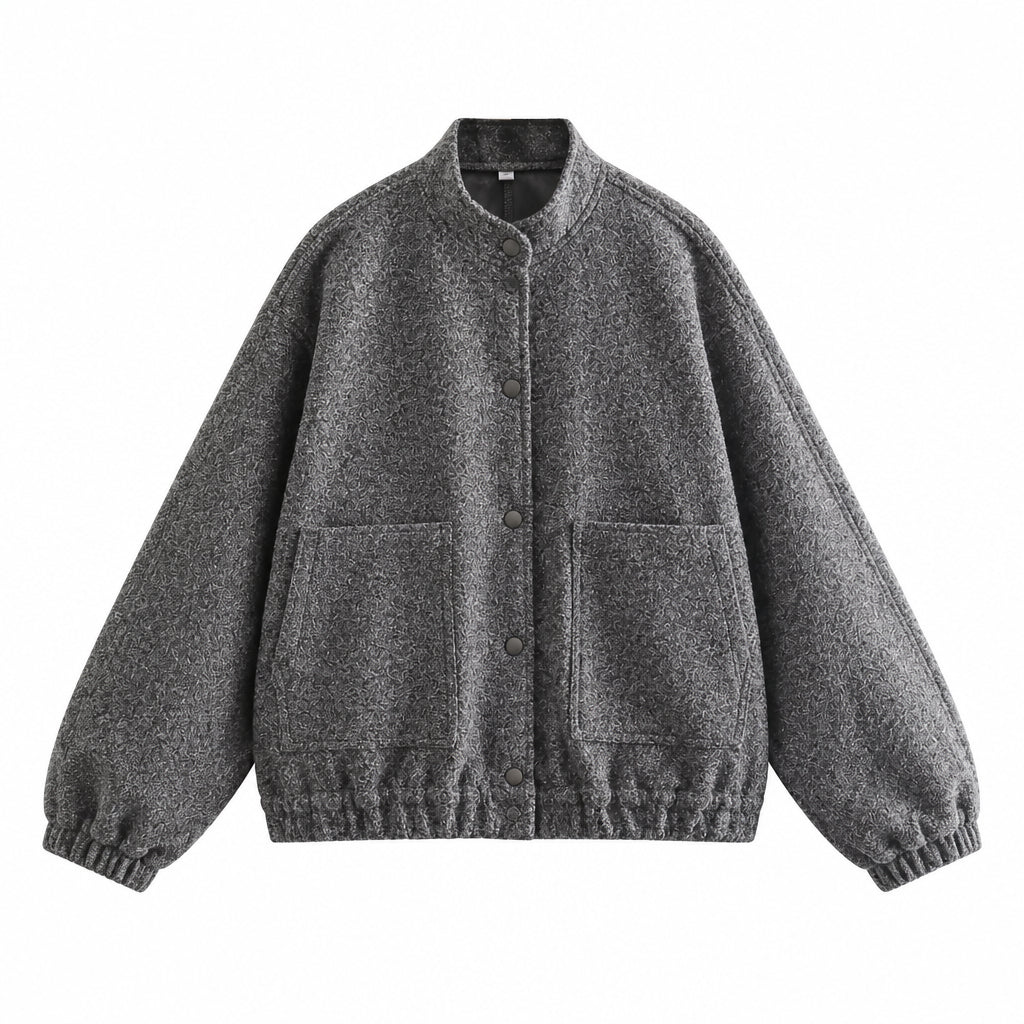 Manteau Femme Col Mandarin – Fermeture Invisible Coupe Ample