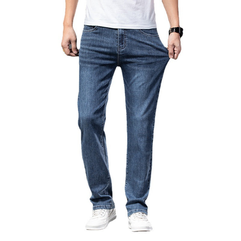 Gerade Herrenjeans aus Denim – Teilweise elastische Taille und Stretch