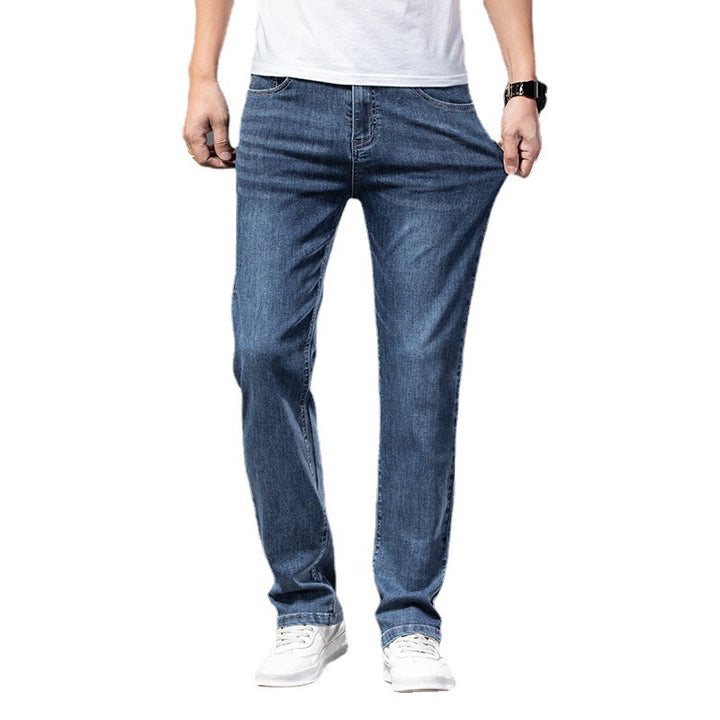 Gerade Herrenjeans aus Denim – Teilweise elastische Taille und Stretch
