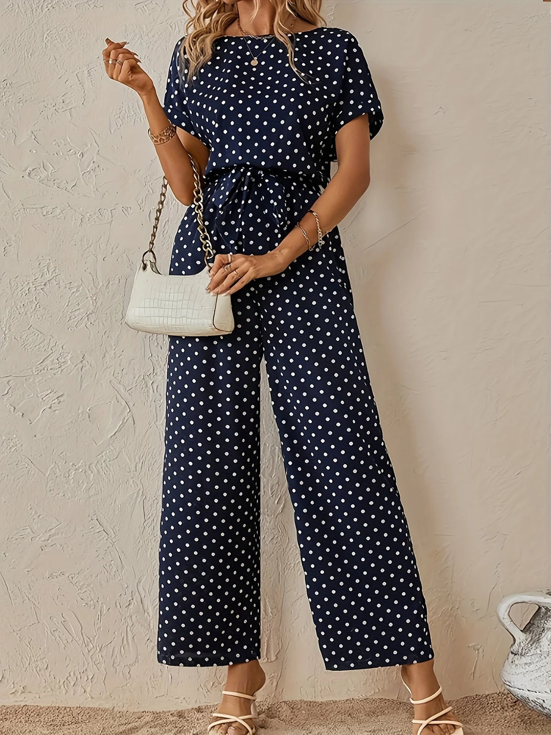 Combinaison Femme – Coupe Large Ceinturée à Pois, Détail Patchwork