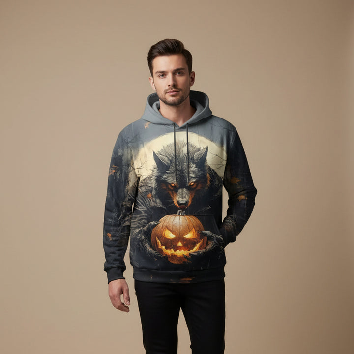 Sweat à Capuche Homme Halloween 3D – Coupe Ample Motif Citrouille