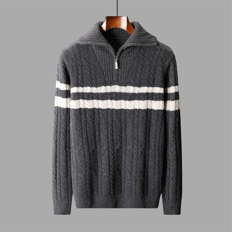 Pull Homme Maille Épaisse – Col Zippé Haut, Coupe Ample