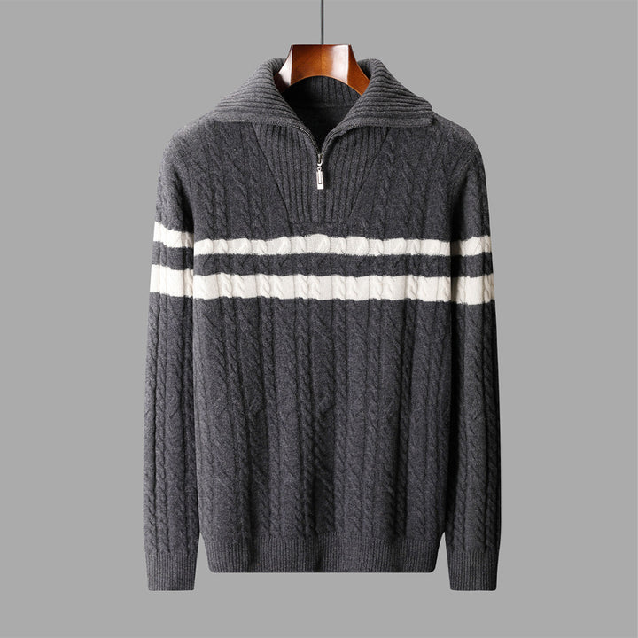 Pull Homme Maille Épaisse – Col Zippé Haut, Coupe Ample