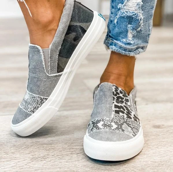 Damskie płócienne sneakersy wsuwane – Elastyczna cholewka, łatwe zakładanie