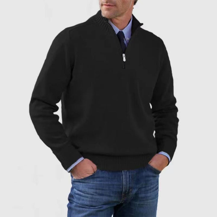 Herren-Pullover mit Reißverschluss und Stehkragen – Klassische Passform aus weichem Strick
