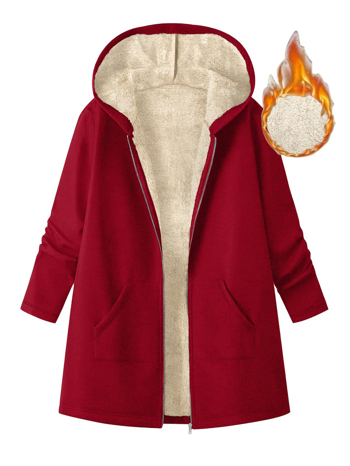 Manteau Femme à Capuche Doublé Polaire – Longueur Mi-cuisse Coupe Décontractée