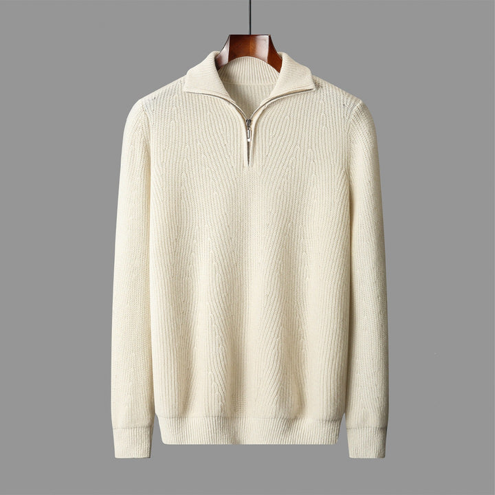 Pull Homme à Maille Côtelée – Demi-Zip Col Montant Coupe Ample