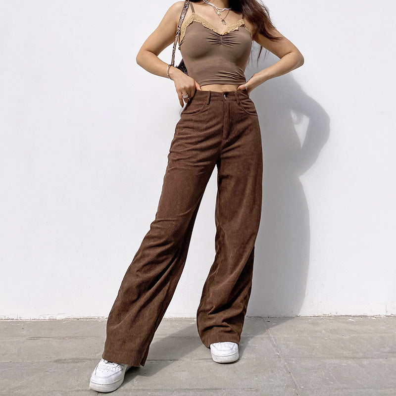 Pantalon Large Femme Côtelé – Coupe Ample Tissu Drape