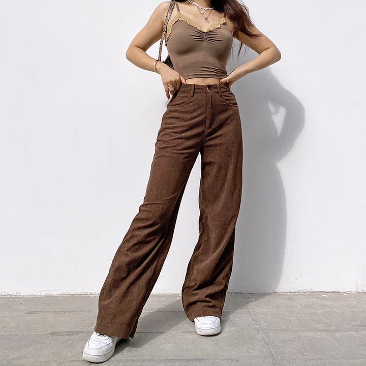 Pantalon Large Femme Côtelé – Coupe Ample Tissu Drape