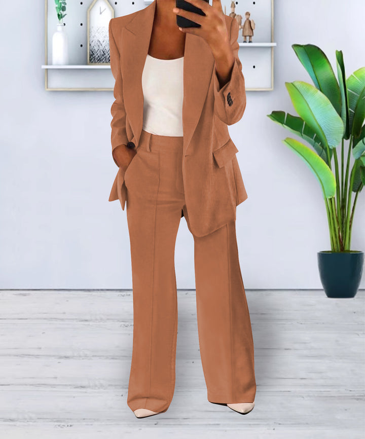 Ensemble Deux Pièces Femme – Blazer Décontracté et Pantalon Droit