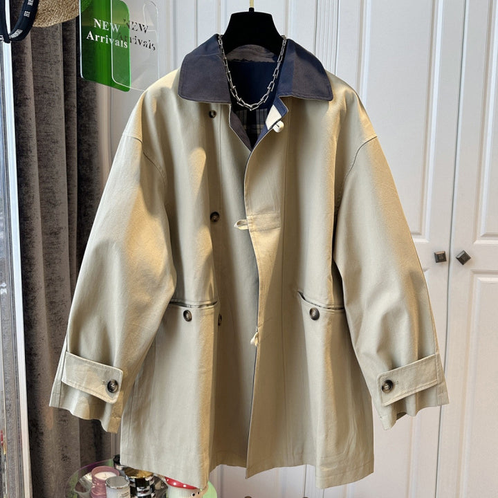 Trench Coat Femme Style Britannique – Détail Col Contrastant