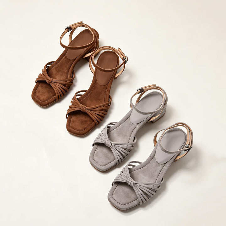 Damen-Sandalen mit breitem Absatz – römischer Stil mit feinen Riemchen und matter Oberfläche