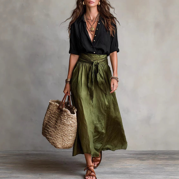 Ensemble Deux Pièces Femme – Chemise Manches Longues et Jupe Droite