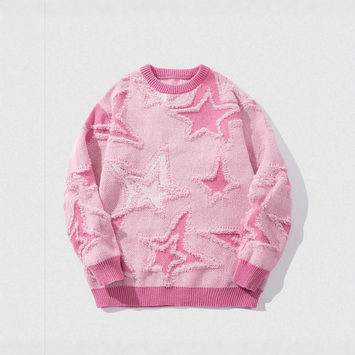 Pull Homme à Motif Étoile – Jacquard Texturé Coupe Décontractée