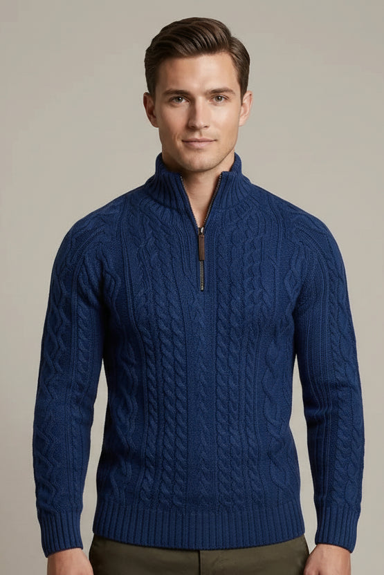 Pull Homme à Col Zippé – Tricot Torsadé Épais