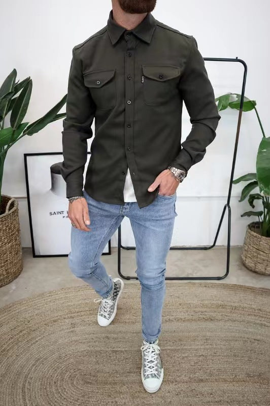 Chemise Homme Coton – Coupe Slim Épaissie Brossée