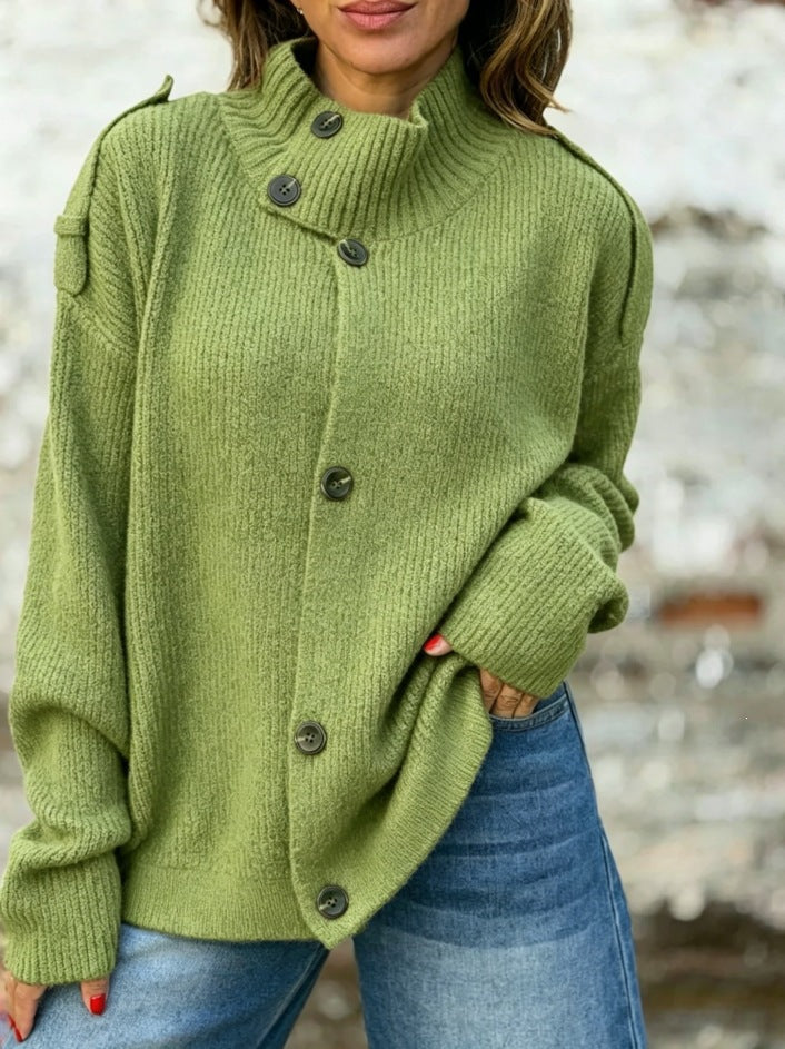 Damen-Cardigan aus Strickwaren – Stehkragen, Gerader Schnitt