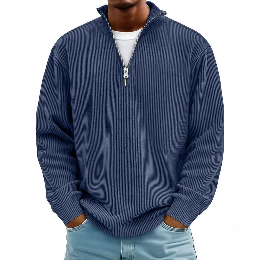 Herren-Pullover mit Stehkragen und Reißverschluss – gerippte Strickwaren, vielseitiger Look
