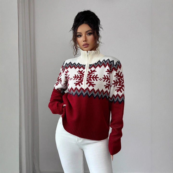 Pull Femme Jacquard – Design Rétro Colorblock