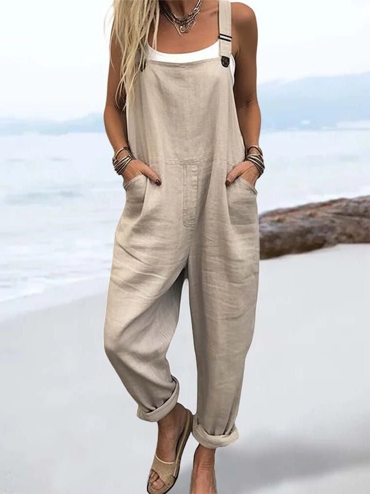 Damen-Jumpsuit mit weiter Passform – künstlerischer Retro-Print