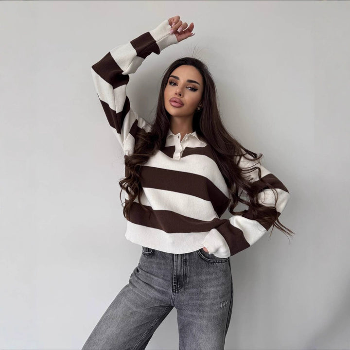 Pull Femme en Maille – Coupe Ample à Bouton Col