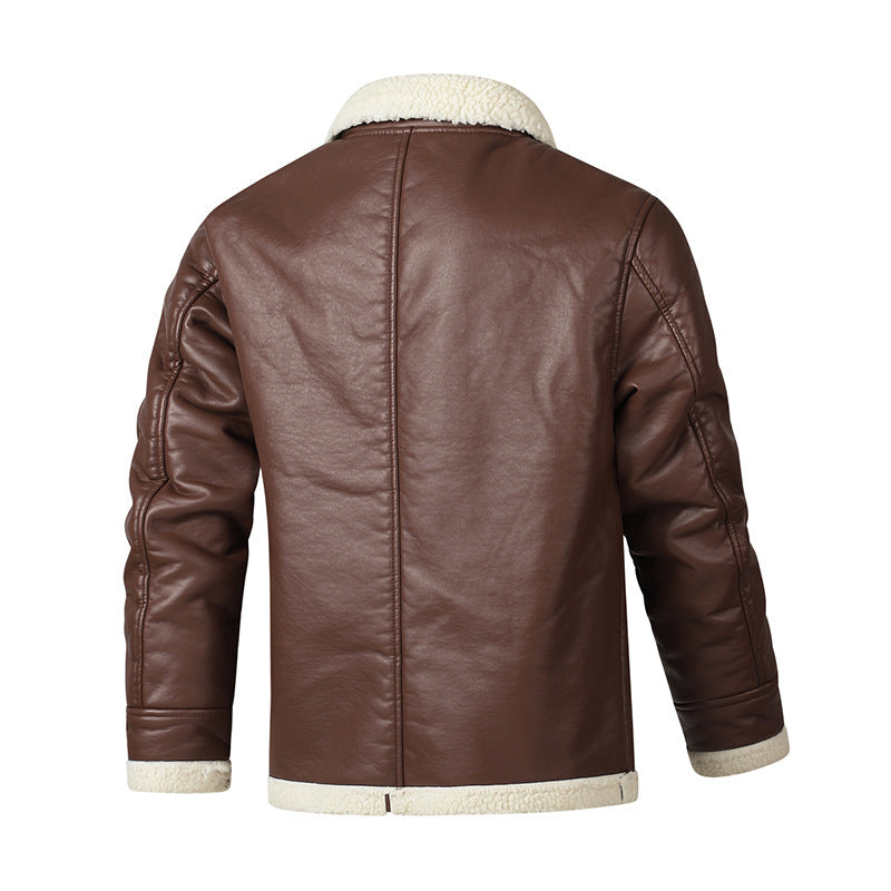 Herrenjacke aus echtem Leder – Dickes Fleece-Futter, taillierte Passform