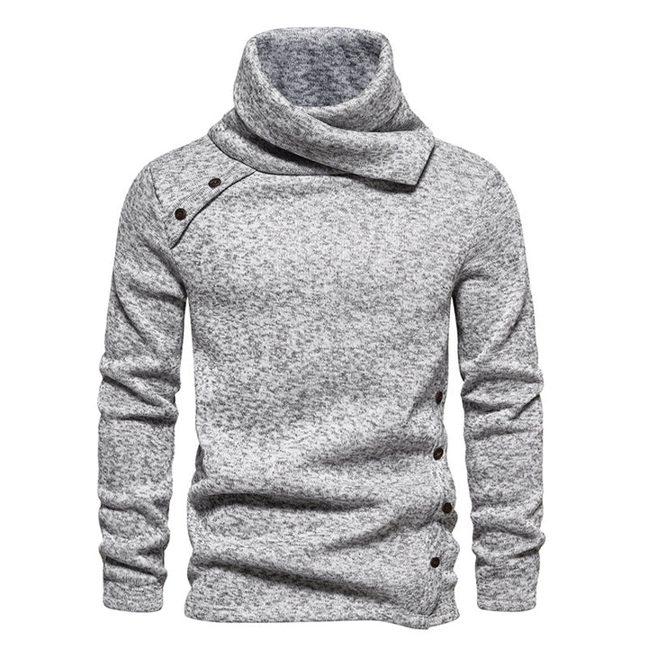 Sweater til herre med kaskadekrave – varm jacquardjakke med foer