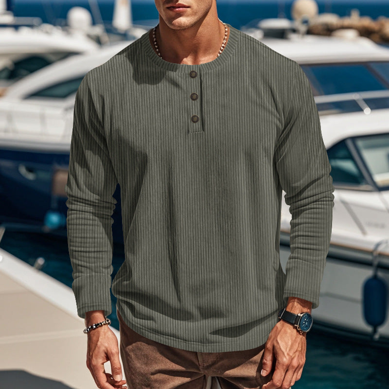 Herren-Hemd im Henley-Stil aus geripptem Baumwollcord - Schmale Passform
