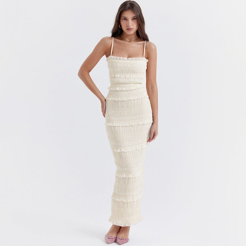 Abito lungo da donna con spalline e paillettes – dettaglio elastico
