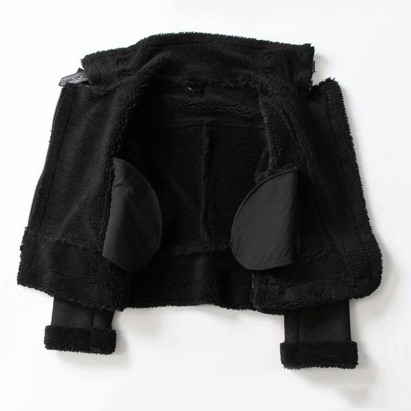 Damen-Wildlederjacke – Reverskragen im winterlichen Biker-Stil