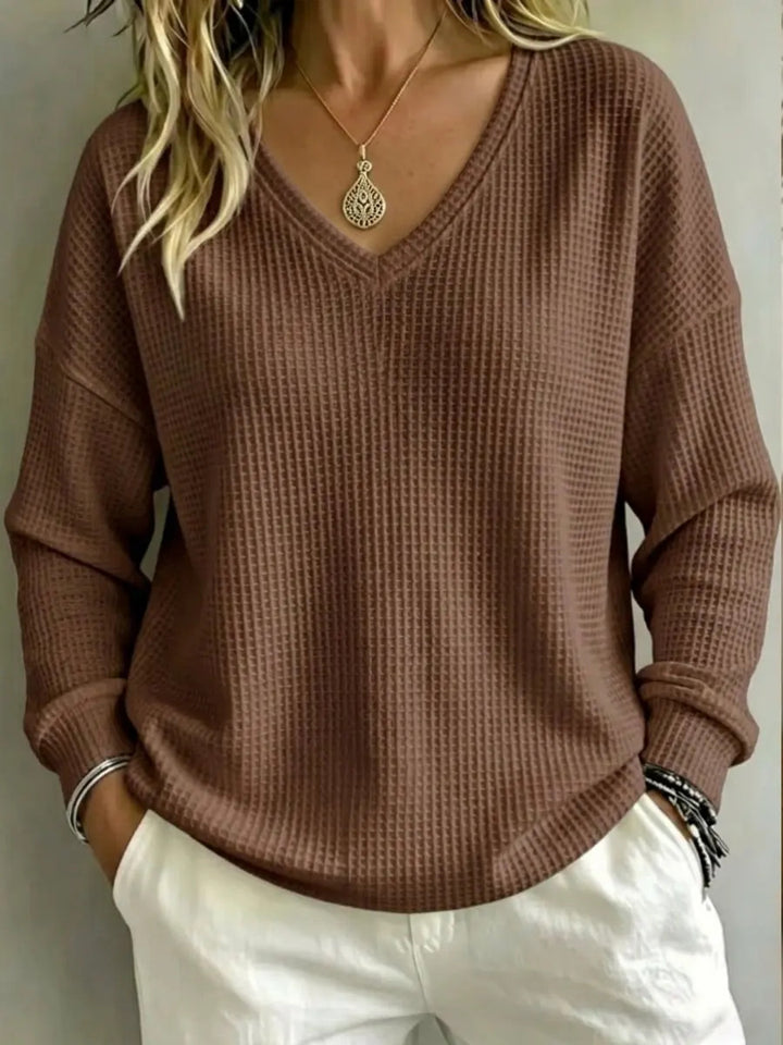 Top til dame med V-udskæring – Afslappet sweater med lange ærmer
