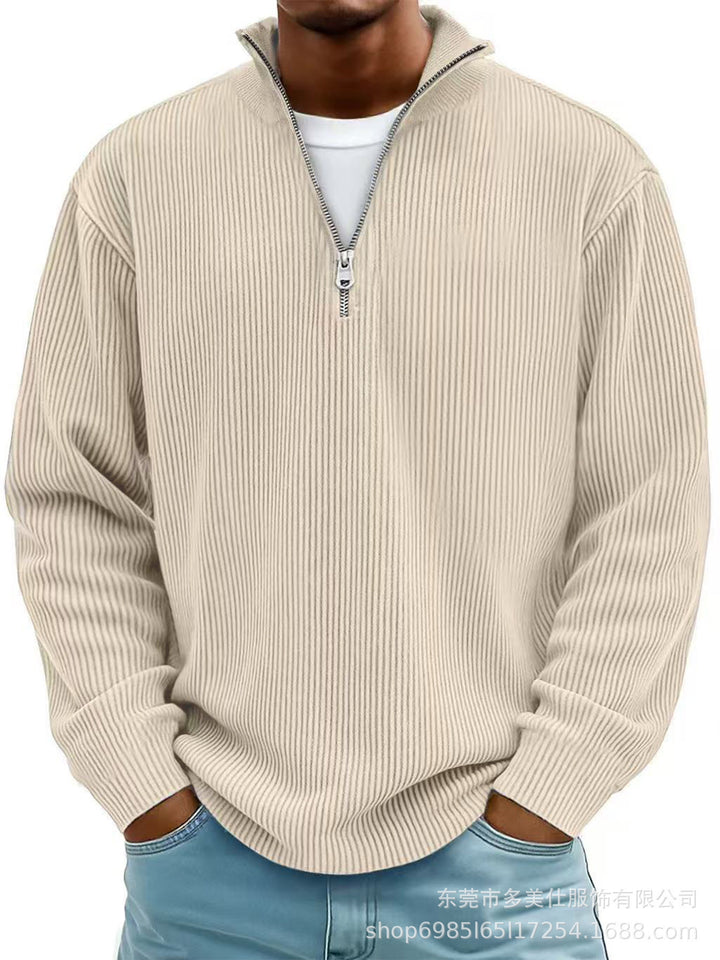 Sweater til herrer med lynlås og høj krave – moderne ribeffekt